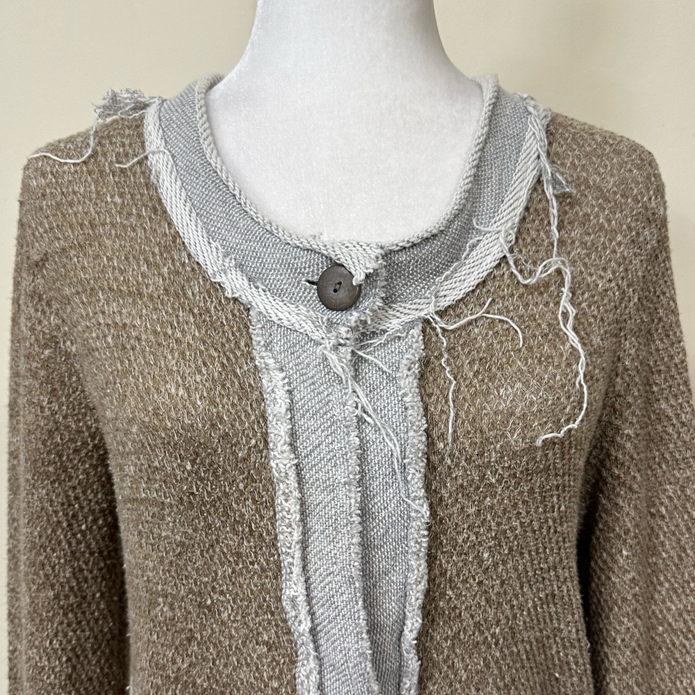 NWOT Pete Cotton Blend Brown Grey Factory Distressed Grunge Wrap Cloak Coat M/L - Picture 12 of 16